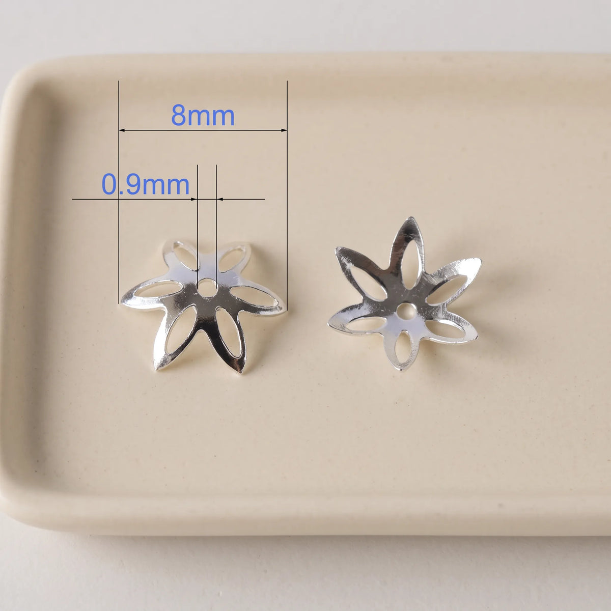 8mm openwork flower 925 sterling silver bead cap with 0.9mm center hole
