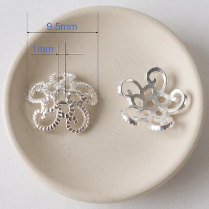 9.5mm decorative 925 sterling silver openwork flower bead cap with 1mm hole