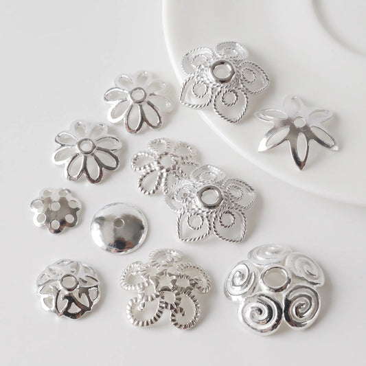 925 sterling silver flower bead caps in assorted decorative designs for jewelry making