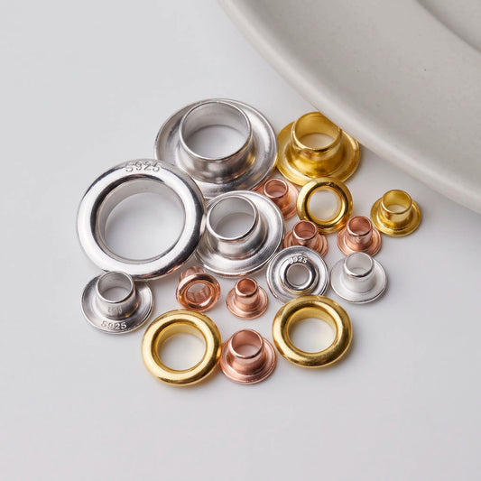 925 sterling silver grommet eyelet rivets for beads in silver, rose gold and gold finishes