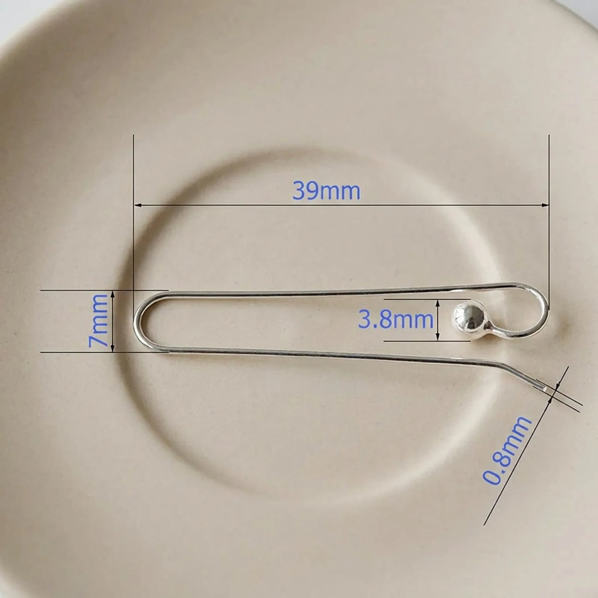 925 sterling silver large earring hook with 39mm length, 7mm width, 0.8mm wire and 3.8mm stopper bead