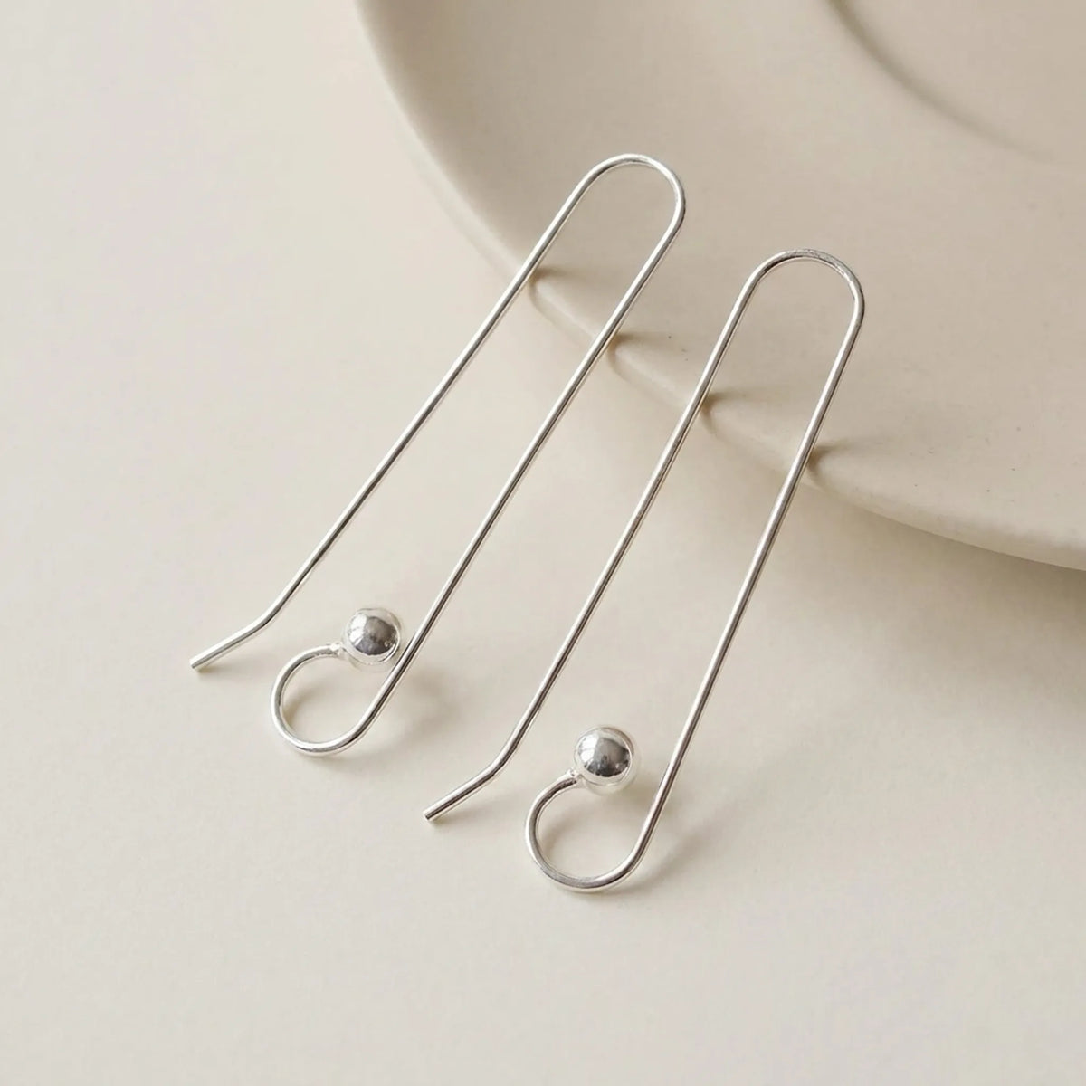 Pair of solid 925 sterling silver large earring hooks with 3.8mm stopper beads