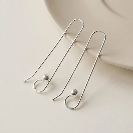 Pair of solid 925 sterling silver large earring hooks with 3.8mm stopper beads