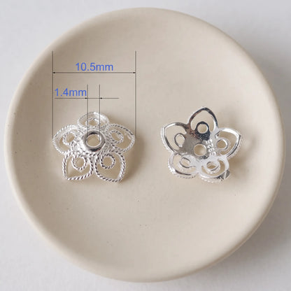 10.5mm ornate openwork 925 sterling silver flower bead cap with 1.4mm hole