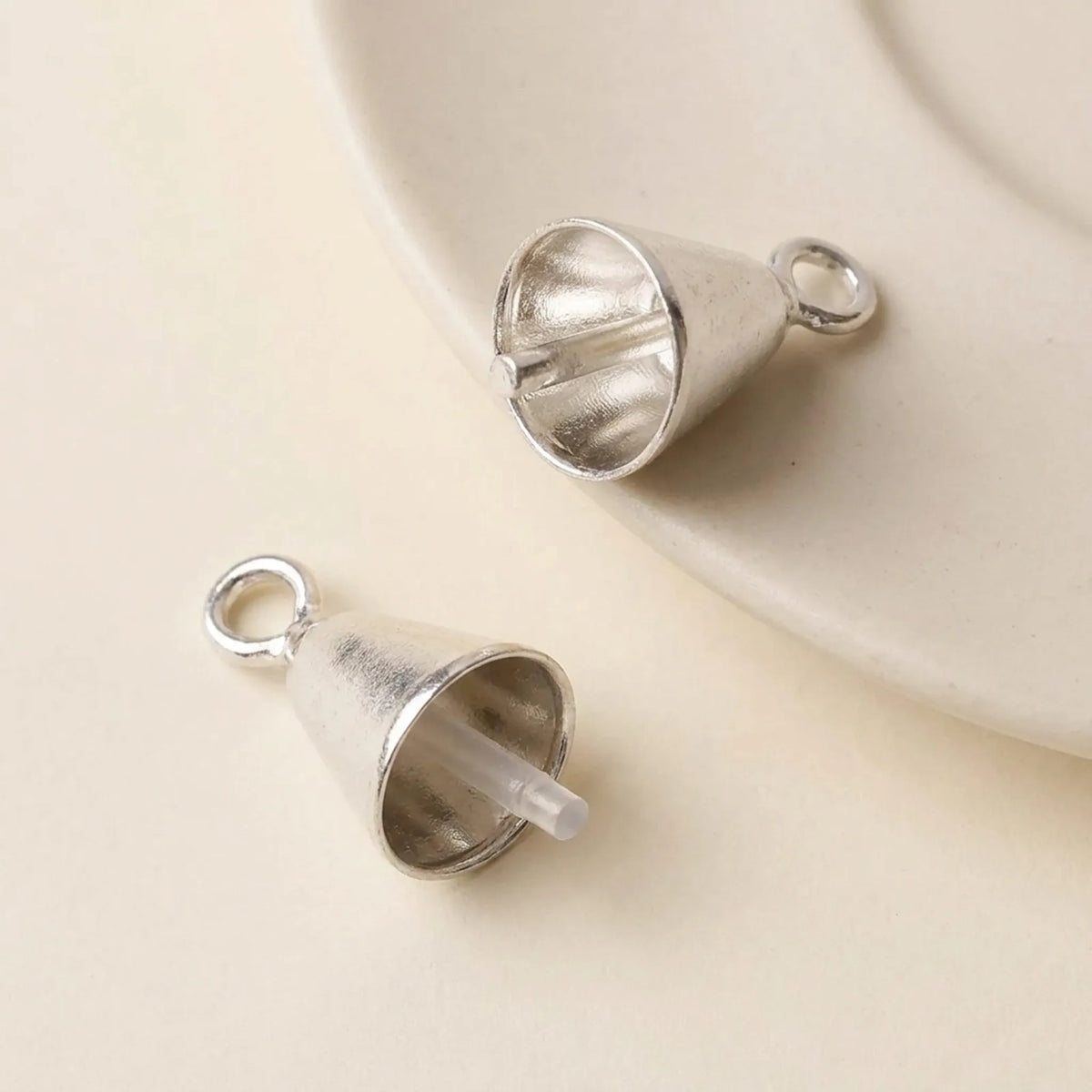925 sterling silver pearl cup pendant bails with pin for jewelry making