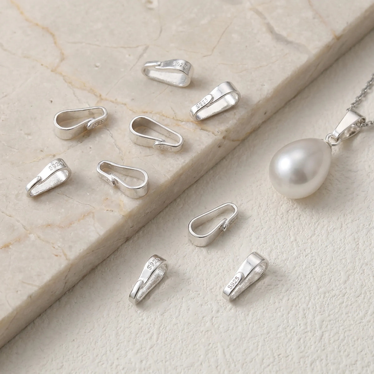 925 sterling silver pinch bails for pendants with finished pearl pendant example
