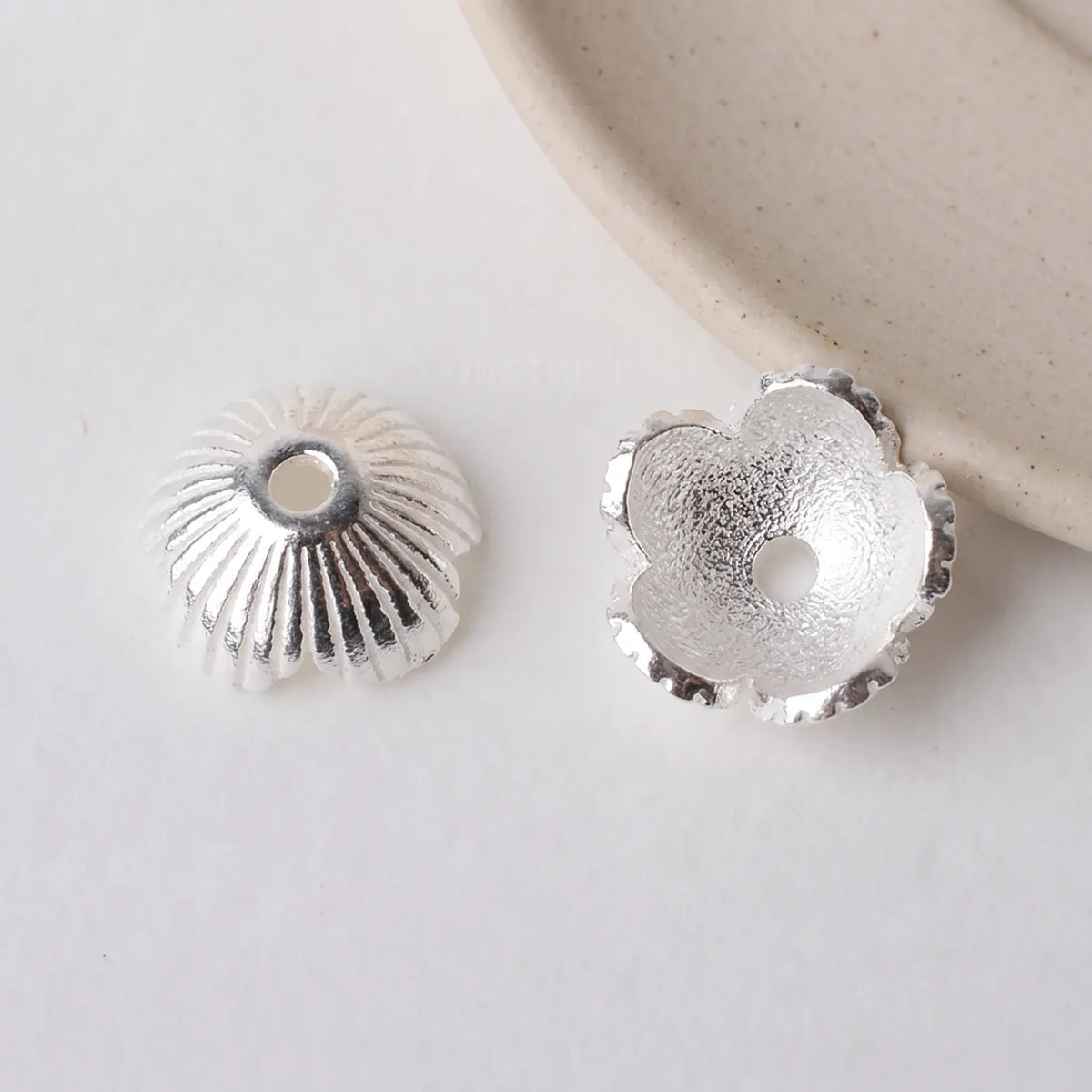 925 sterling silver ribbed flower bead caps 7.5mm for jewelry making