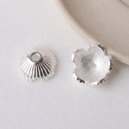 925 sterling silver ribbed flower bead caps 7.5mm for jewelry making