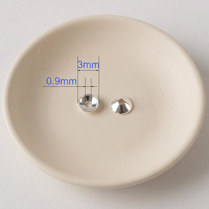 3mm polished 925 sterling silver round bead cap with 0.9mm center hole