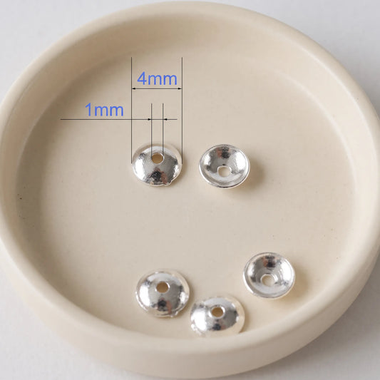 4mm polished 925 sterling silver round bead cap with 1mm center hole