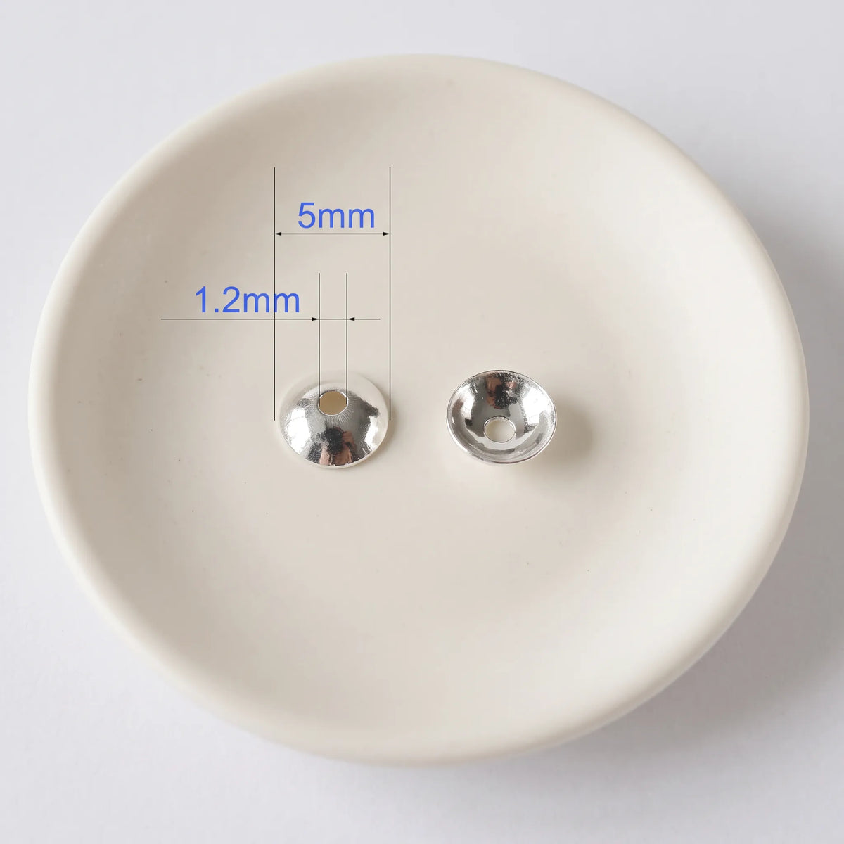 5mm polished 925 sterling silver round bead cap with 1.2mm center hole