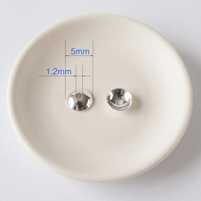 5mm polished 925 sterling silver round bead cap with 1.2mm center hole