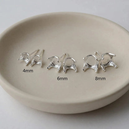 925 sterling silver Snaptite stud earring settings in 4mm, 6mm and 8mm sizes