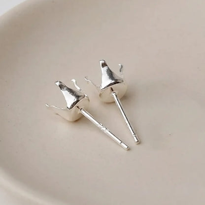 Pair of 925 sterling silver Snaptite stud earring settings with 4 prongs for round stones