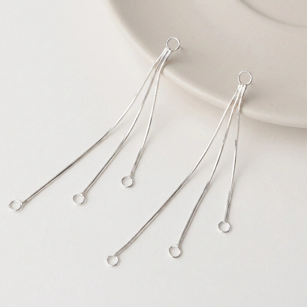 Pair of 925 sterling silver 3-strand tassel earring connectors with connecting loops
