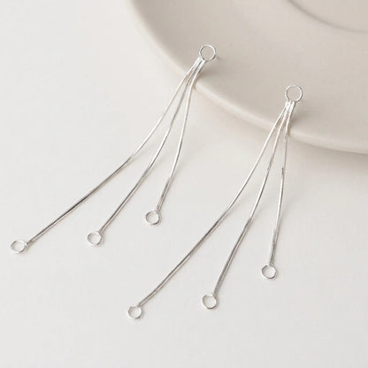 Pair of 925 sterling silver 3-strand tassel earring connectors with connecting loops