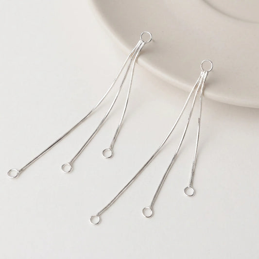 Pair of 925 sterling silver 3-strand tassel earring connectors with connecting loops
