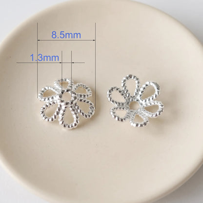 8.5mm textured flower 925 sterling silver bead cap with 1.3mm center hole