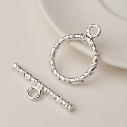 925 sterling silver twisted toggle clasp with textured circle and bar