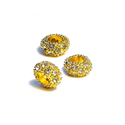 Big Hole European Rhinestone Gold Rondelle Beads