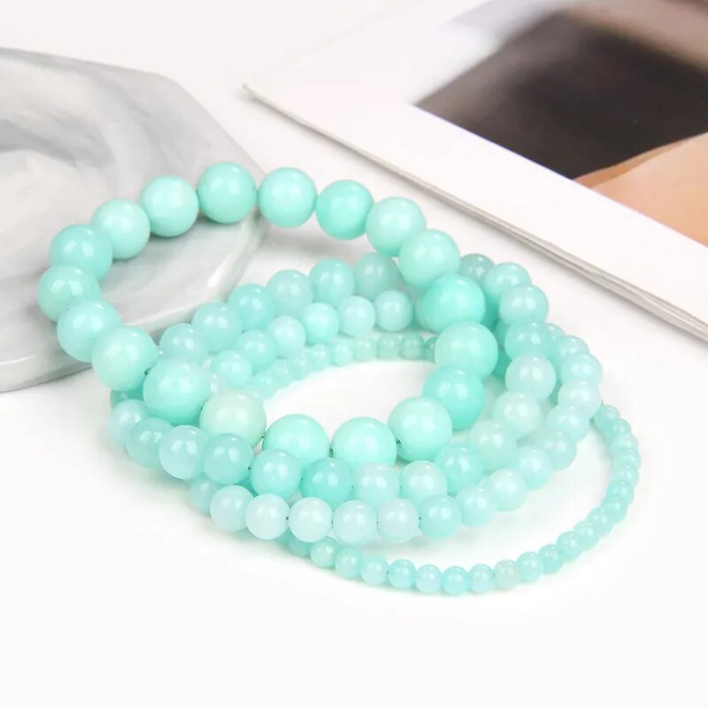 Bracelet extensible en pierre précieuse d'amazonite bleue, 4-12 mm 