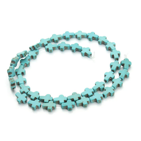 Blue Howlite Cross Beads, 12x16mm