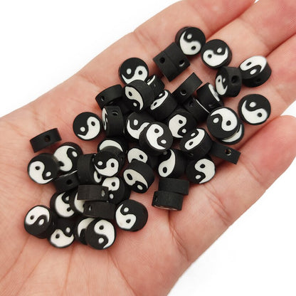 50pcs 10x4mm Tai Chi Round Polymer Clay Beads