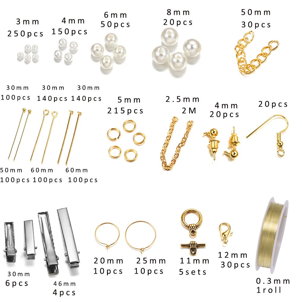 Kit de fournitures pour la fabrication de bijoux, 1200 pièces