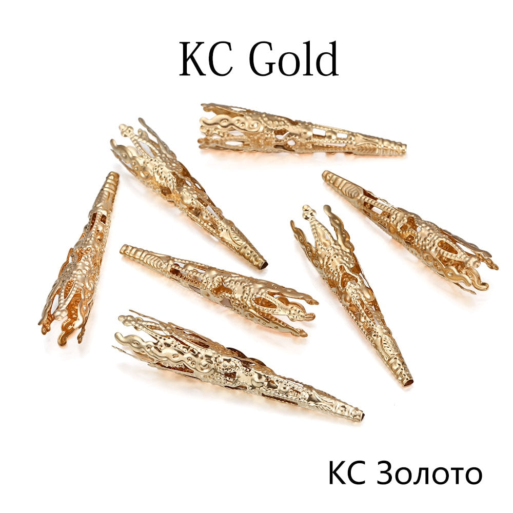 42x8mm Hollow Flower Cone Alloy Bead Caps, 30pcs
