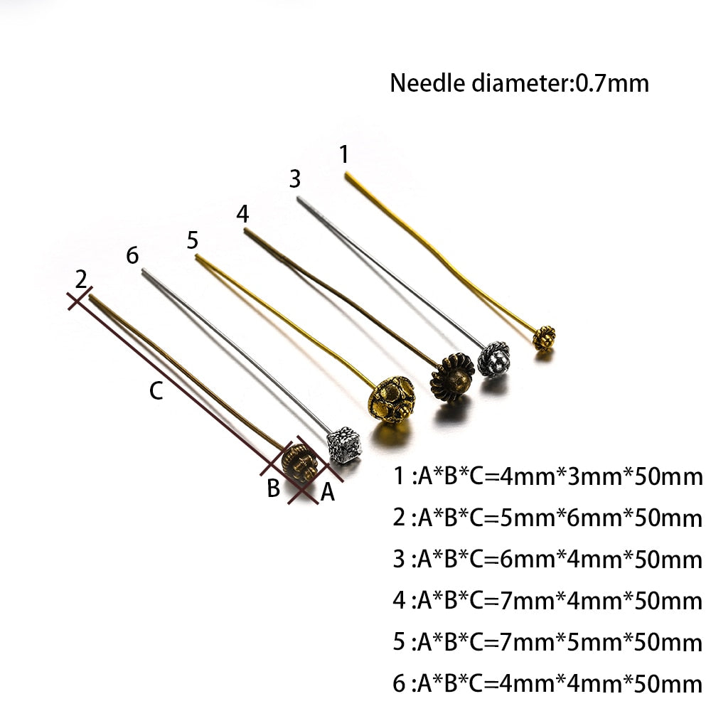 50mm Gold Flower Head Pins, 20pcs