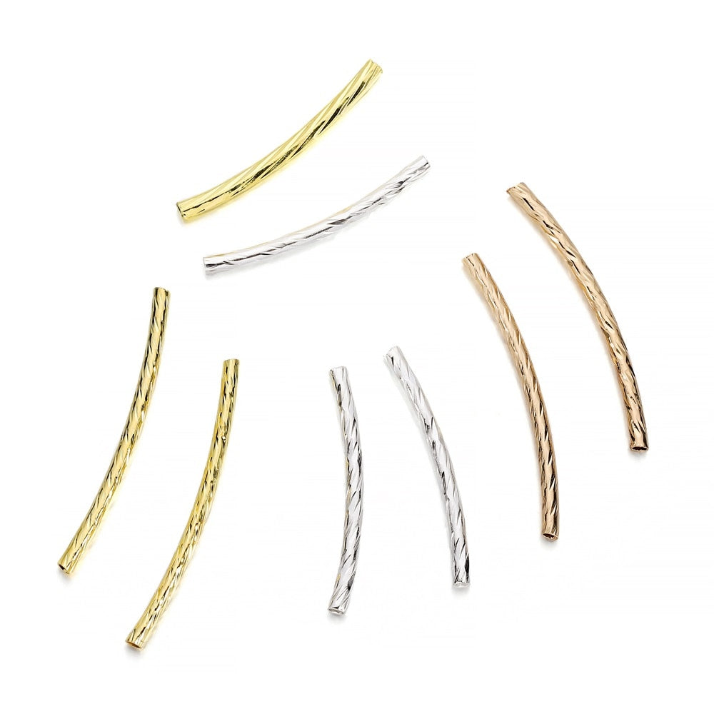 Stripe Copper Curve Tube Spacer Beads 25-30mm, 100pcs