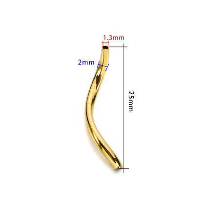 Smooth Copper Curved Tube Spacer Beads, 100pcs