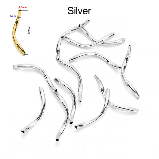 Smooth Copper Curved Tube Spacer Beads, 100pcs
