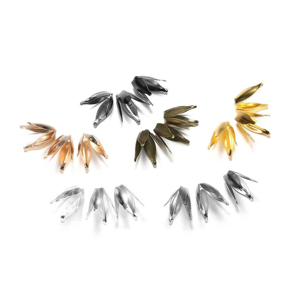 Filigrane Blütenblatt-Perlenkappen aus Silber und Gold, 100 Stück