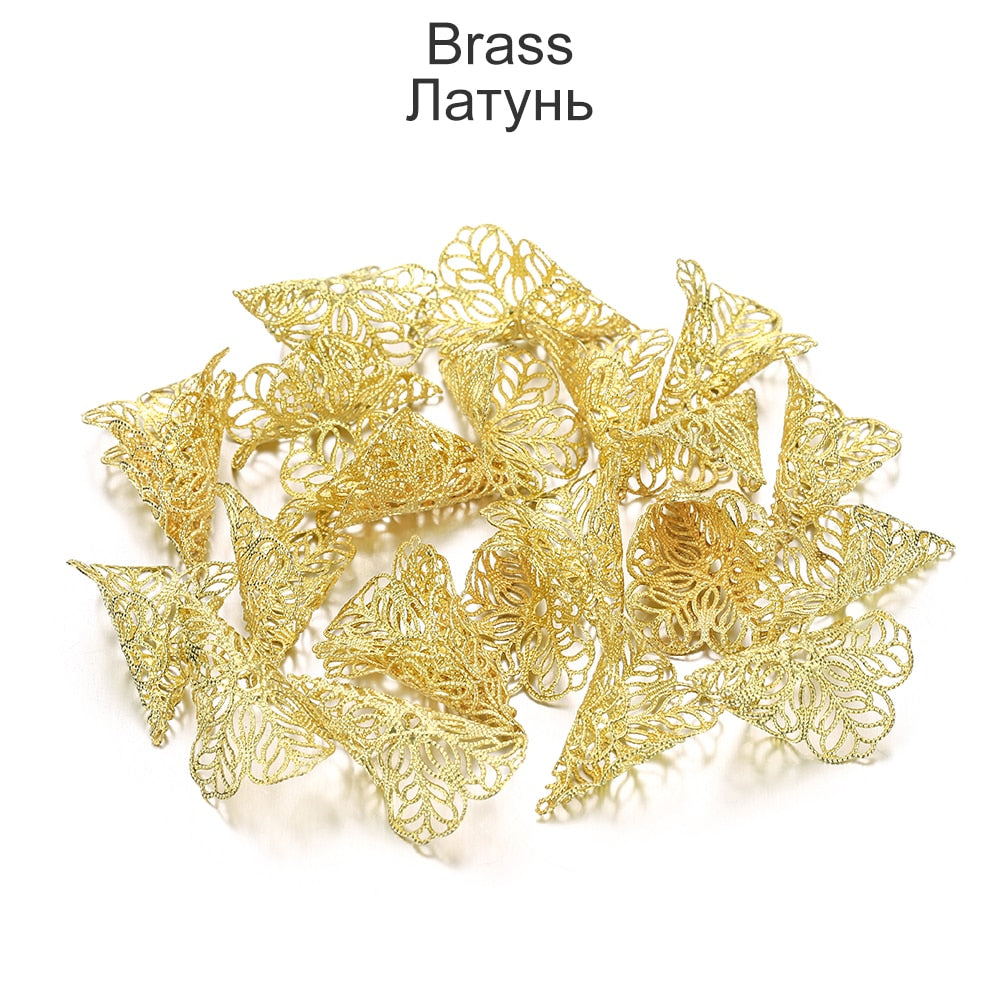 23x28mm Ancient Flower Charms Copper Bead Caps, 20pcs