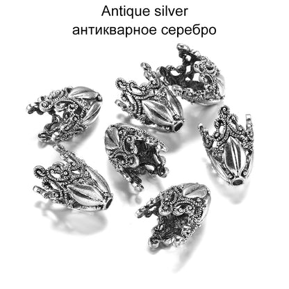 Goldlegierungs-Hohlblumen-Perlenkappen, 2 Stück