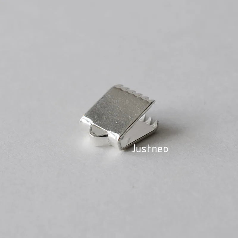 Solid 925 Sterling Silver Ribbon Cord End Clamps Foldover Clasps, jewelry DIY silver findings/components