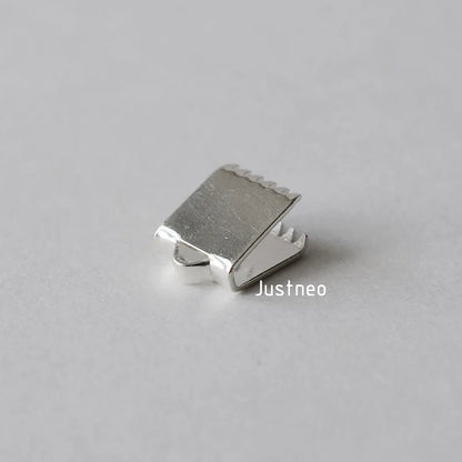 Solid 925 Sterling Silver Ribbon Cord End Clamps Foldover Clasps, jewelry DIY silver findings/components