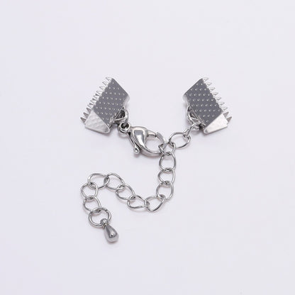 Stainless Steel Textured End Caps with Lobster Clasps, 5pcs