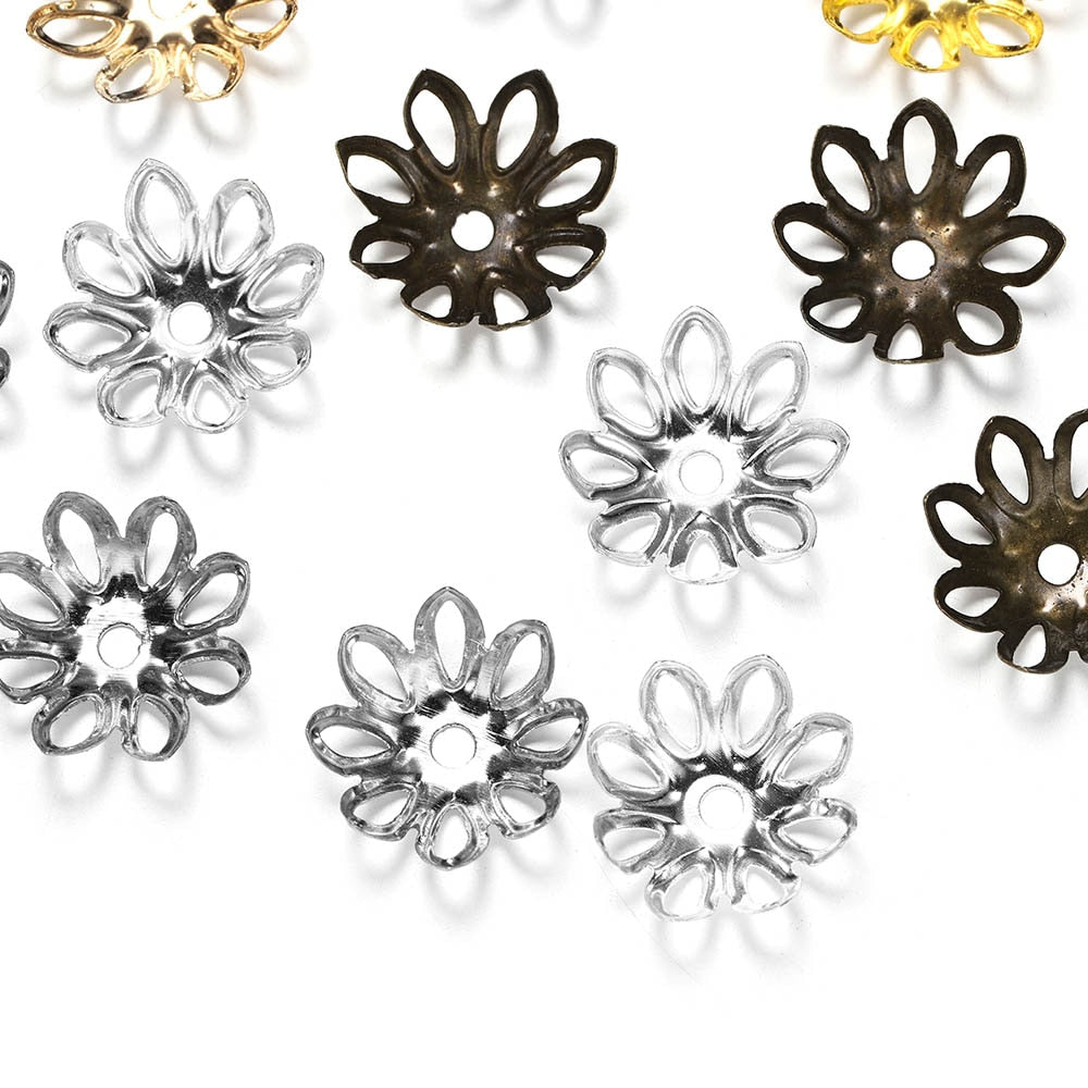 Rhodium Flower Bead Caps 11-14mm, 100pcs