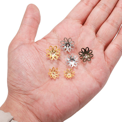 Rhodium Flower Bead Caps 11-14mm, 100pcs