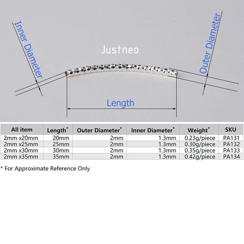 1piece, 2mm solid 925 sterling silver curved Faceted tube spacer beads connector for necklace&pendant bracelet jewelry making