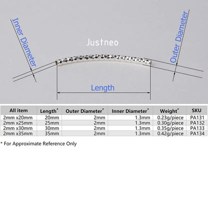 1piece, 2mm solid 925 sterling silver curved Faceted tube spacer beads connector for necklace&pendant bracelet jewelry making