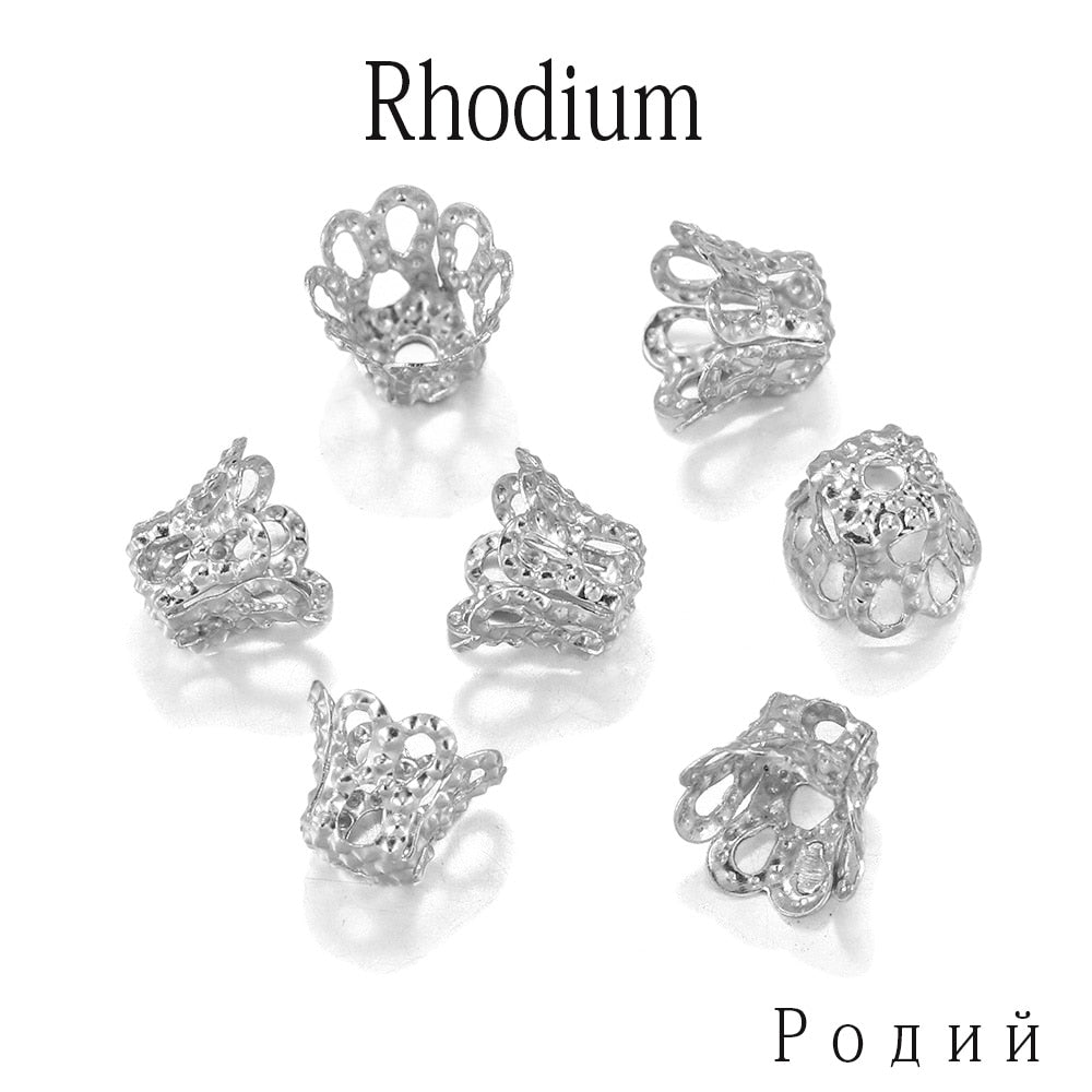 Antique Metal Wine Cup Flower Bead Caps, 100pcs