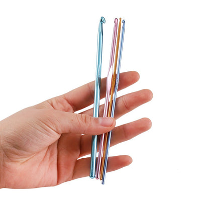 8pcs Aluminum Crochet Hooks Set with Metal Handle, 2-5.5mm