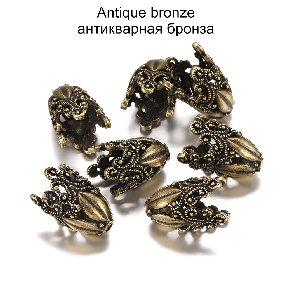 Goldlegierungs-Hohlblumen-Perlenkappen, 2 Stück