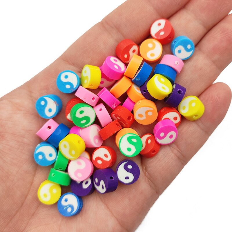 50pcs 10x4mm Tai Chi Round Polymer Clay Beads
