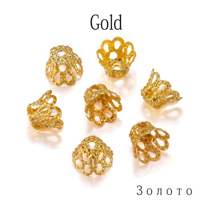 Antique Metal Wine Cup Flower Bead Caps, 100pcs