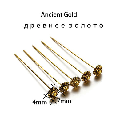 50mm Gold Flower Head Pins, 20pcs