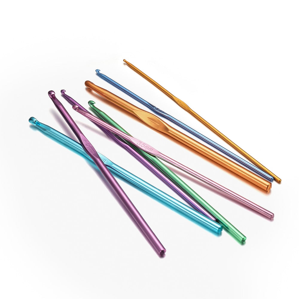 8pcs Aluminum Crochet Hooks Set with Metal Handle, 2-5.5mm